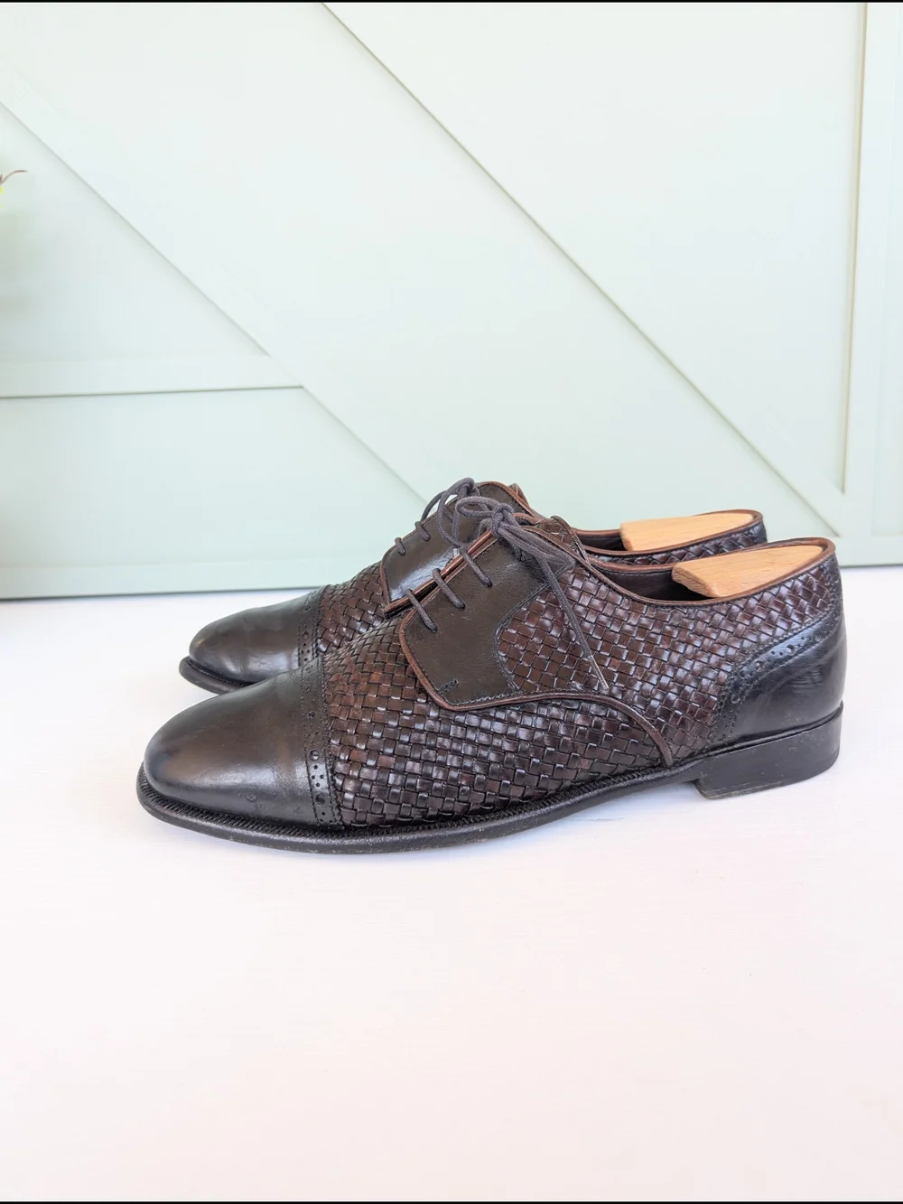 Men's Woven Leather Derby Shoes - Brown/Black